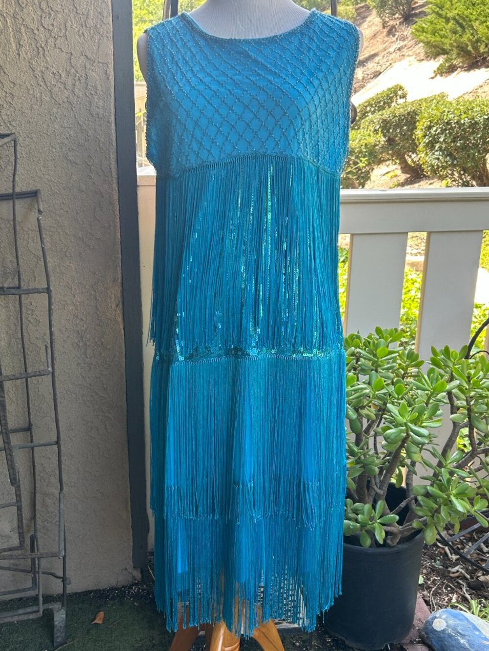 Turquoise sequined & fringe 20's style dress